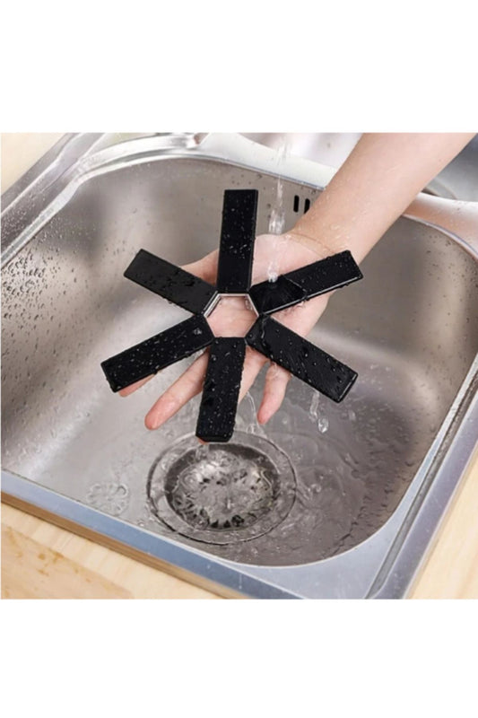 Katlanabilir Nihale Isıya Dayanıklı Kaymaz Tencere Altlığı Siyah Katlanır Yer Kaplamaz Nihale