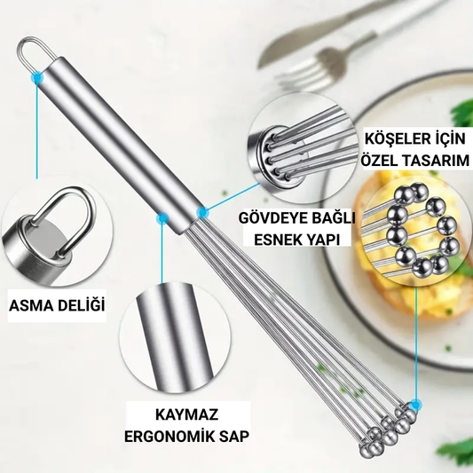 Top Uçlu Çubuk Çırpıcı – Dayanıklı Paslanmaz Çelik Karıştırıcı