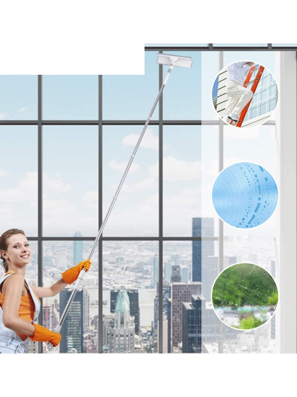 4 Metre Teleskopik Çekçekli Pencere Temizleyicisi, Döner Başlıklı İç/dış Mekan