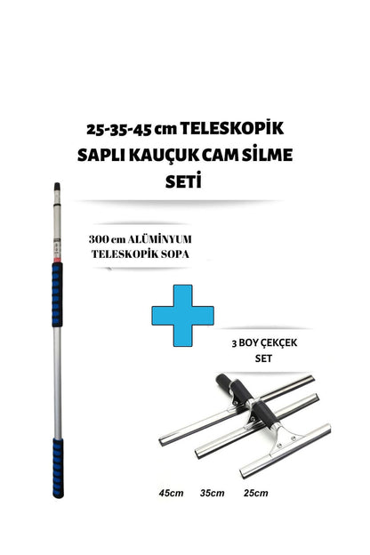 Cam Silme Seti 300 Cm Alüminyum Teleskopik Saplı 3 Boy Çekçek Pratik Kullanışlı Pencere Yıkama