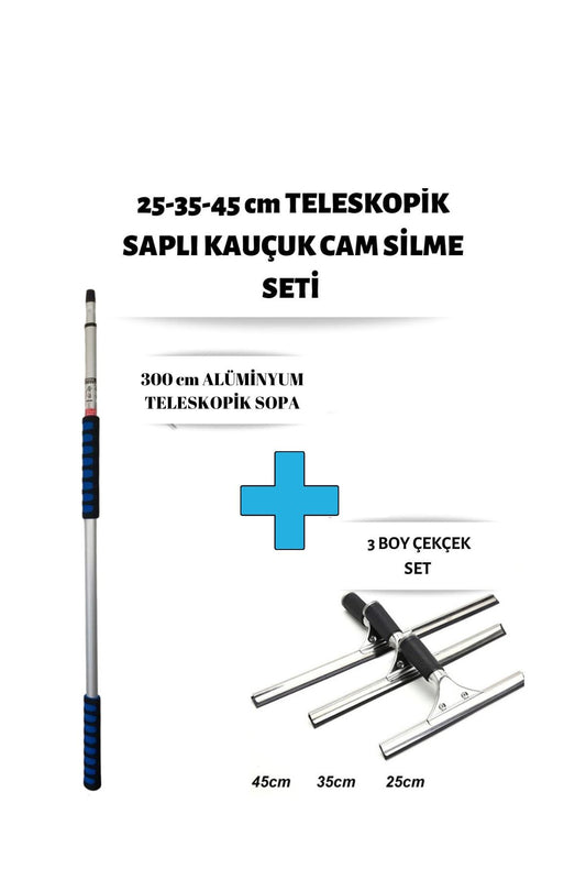 Cam Silme Seti 300 Cm Alüminyum Teleskopik Saplı 3 Boy Çekçek Pratik Kullanışlı Pencere Yıkama