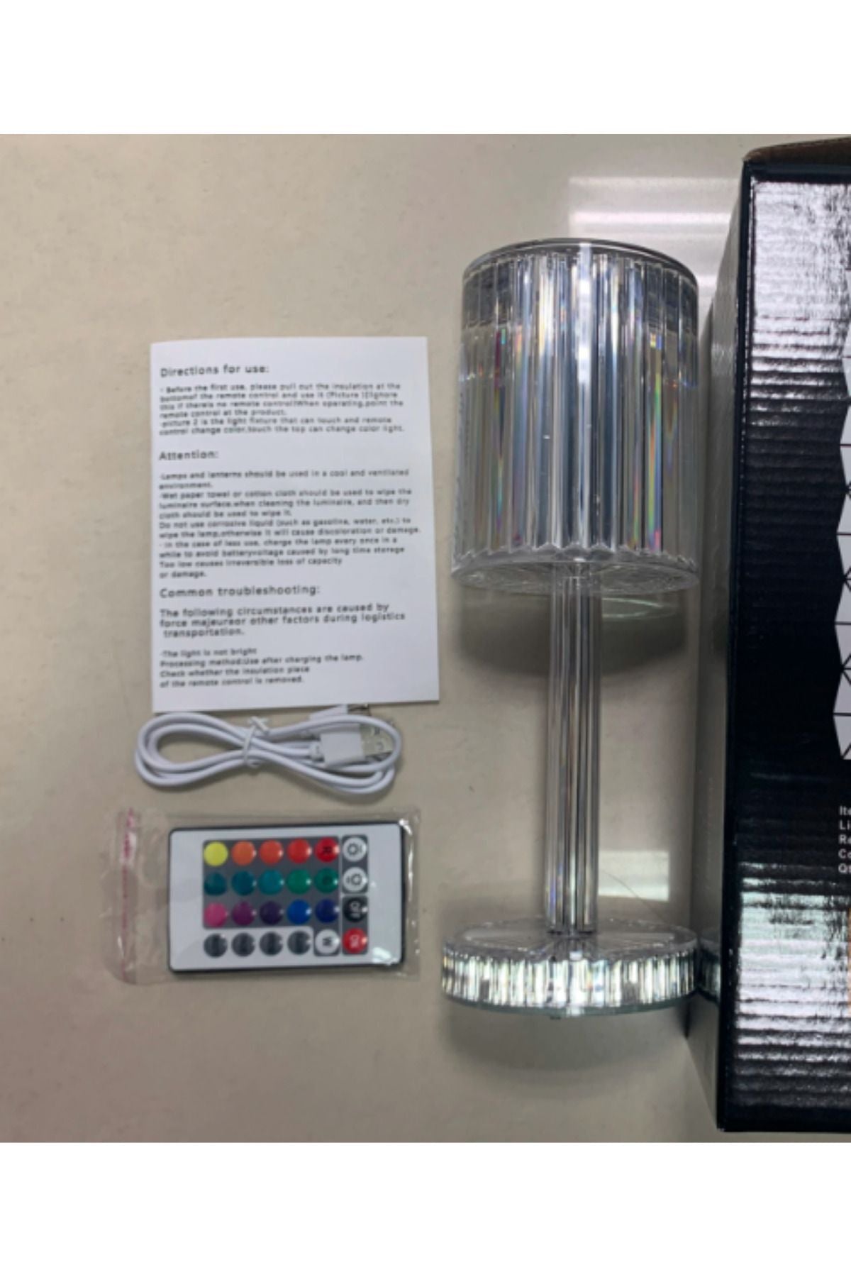 USB Şarjlı Kristal Masa Lambası Dokunmatik Gece Lambası Led Abajur Uzaktan Kumandalı