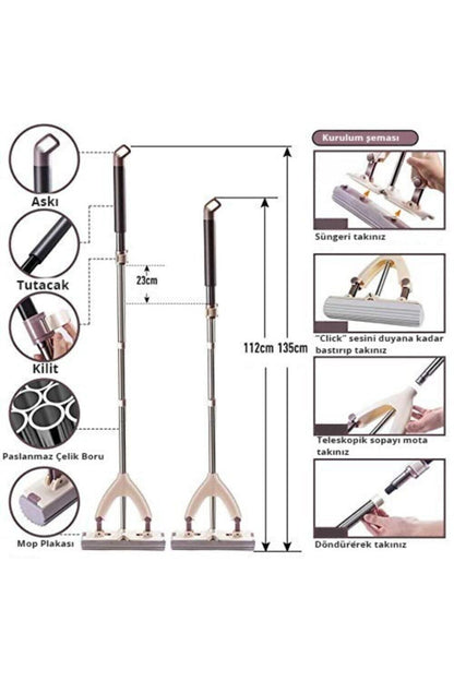 Pva Sünger Paspas Seti - 2 Yedek Süngerli - Kelebek Mop Tablet Mop