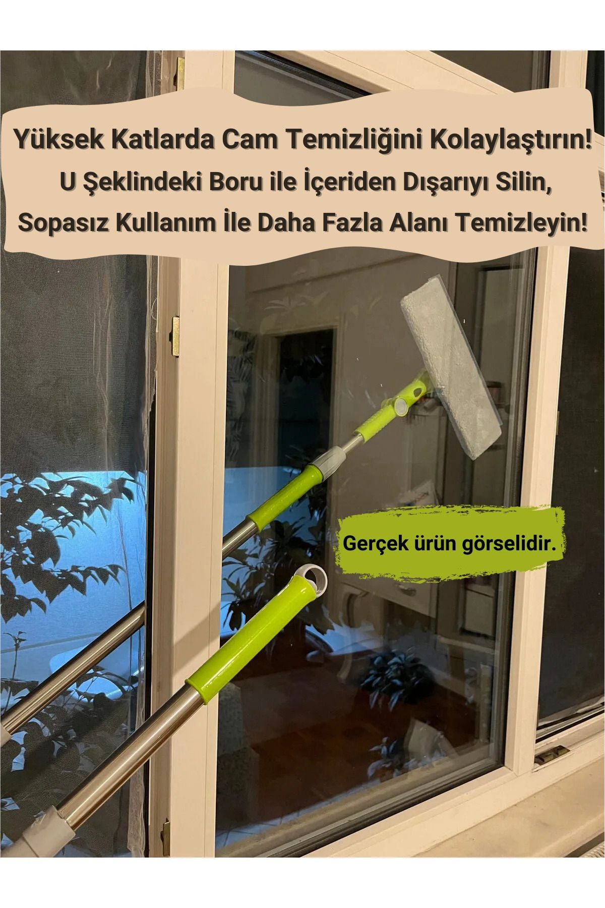 AYLA STAND Dış Cam Temizleme U Camsil Cam Silme Aparatı Teleskopik