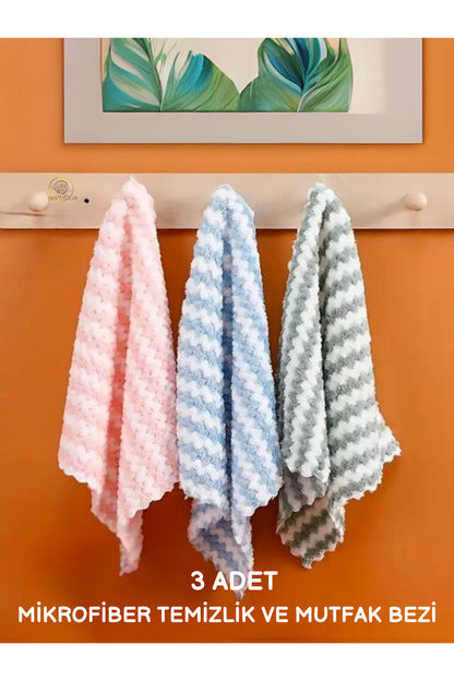 3 ADET - Mikrofiber Mutfak Bezi Temizlik Bezi Mikrofiber Leke Tutmayan Tüy Bırakmayan Mikrofiber Bez
