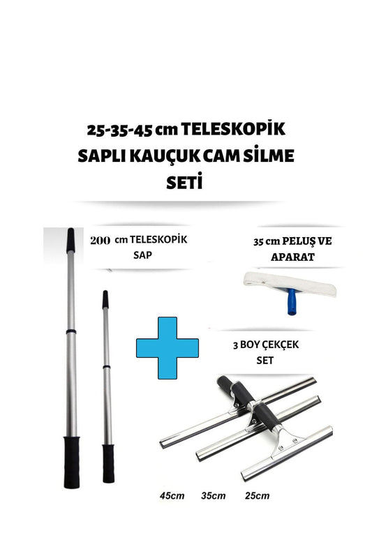 Cam Silme Seti 200 Cm Teleskopik Saplı 3 Boy Çekçek Pratik Kullanışlı Pencere Yıkama