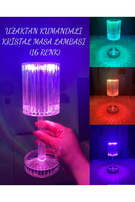 USB Şarjlı Kristal Masa Lambası Dokunmatik Gece Lambası Led Abajur Uzaktan Kumandalı
