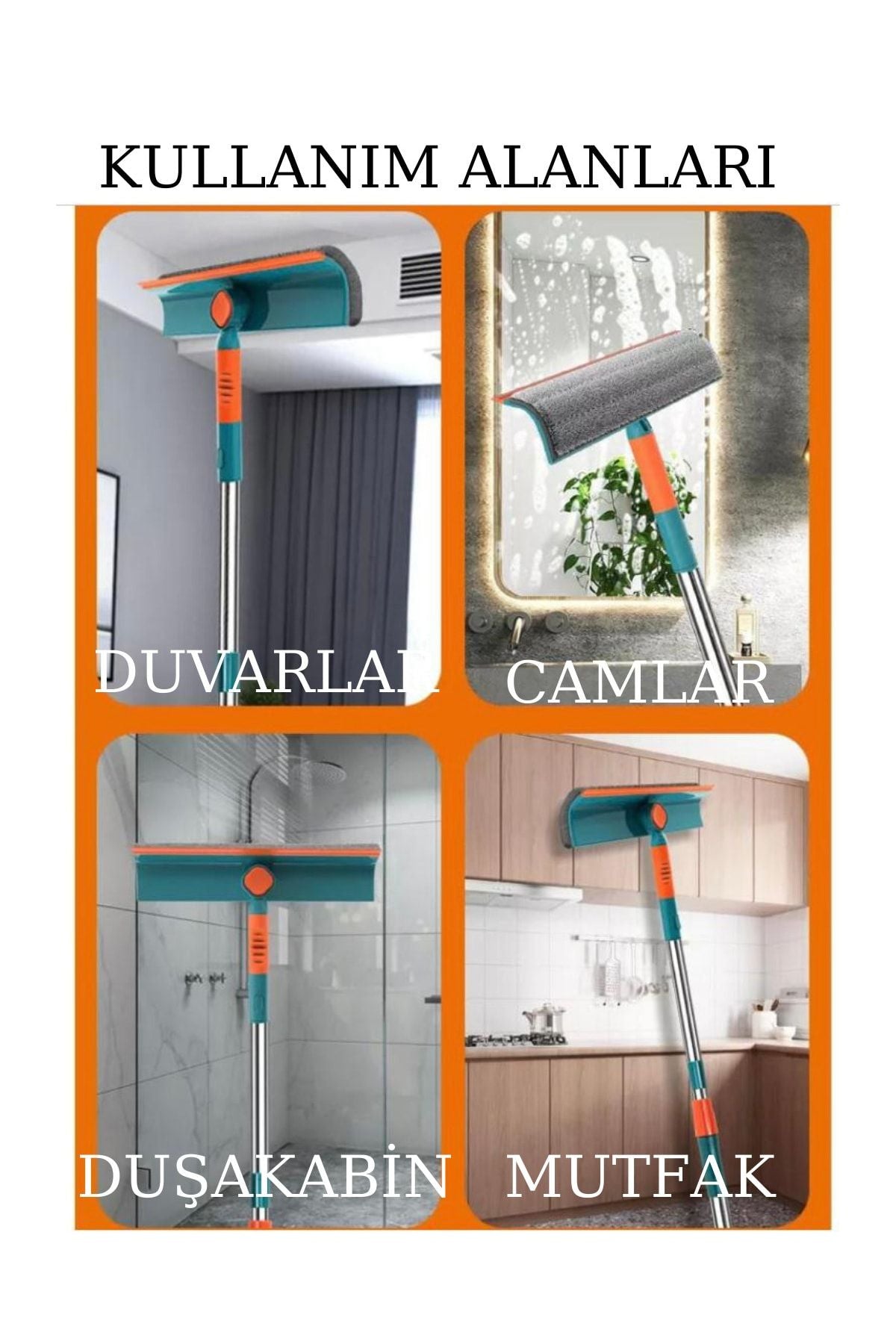 Teleskopik Cam Temizleyici – Oynar Başlıklı, Mikrofiber Bezli & Çekçekli Aparat - Pratik Cam Silme
